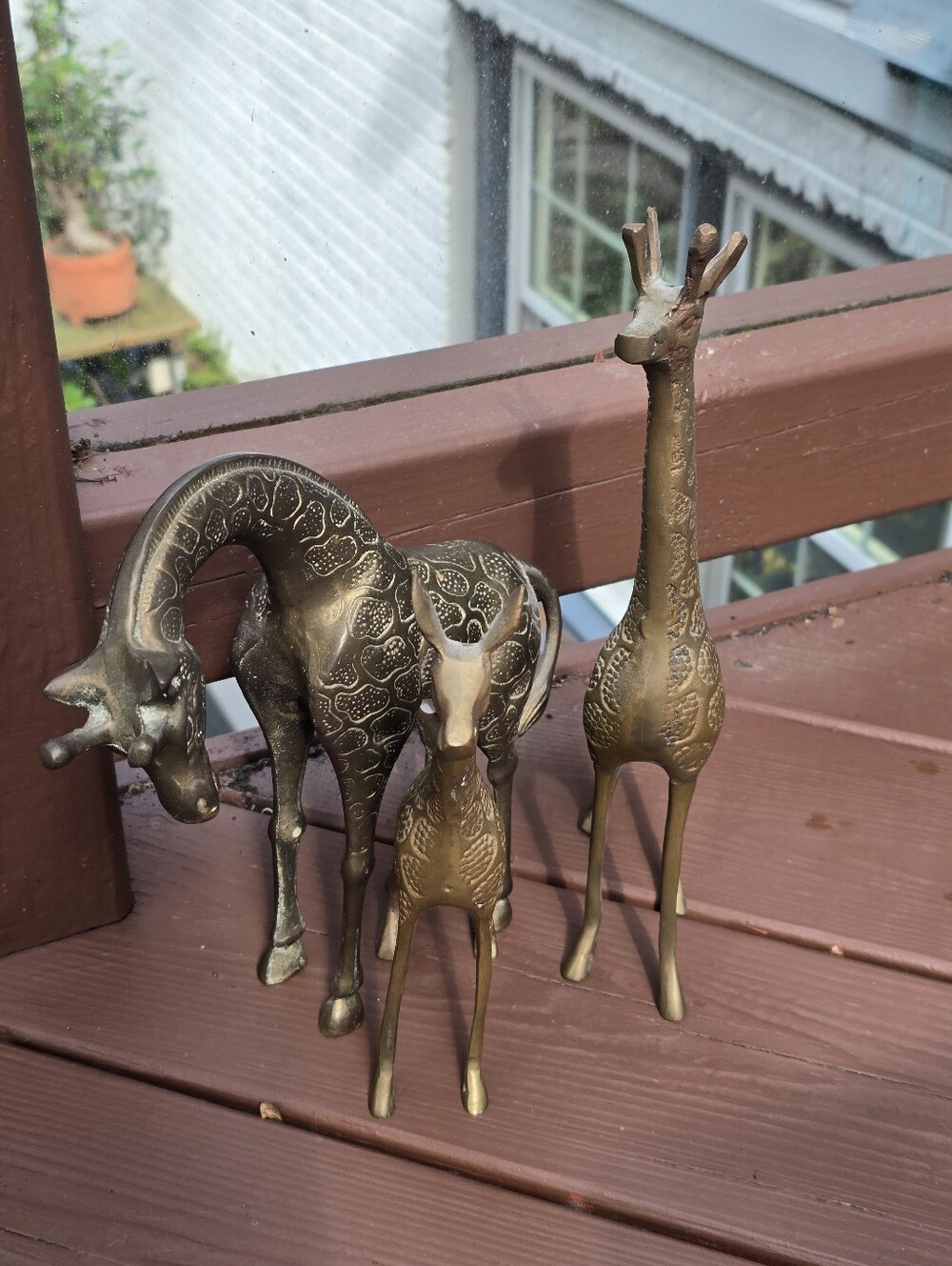 Large Brass Giraffe Family Of 6 Figure Statues